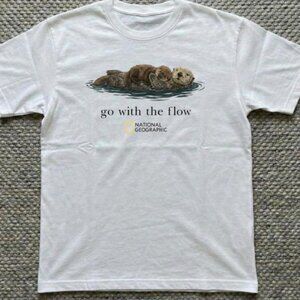 White National Geographic Sea Otter Tee Go With The Flow T-Shirt